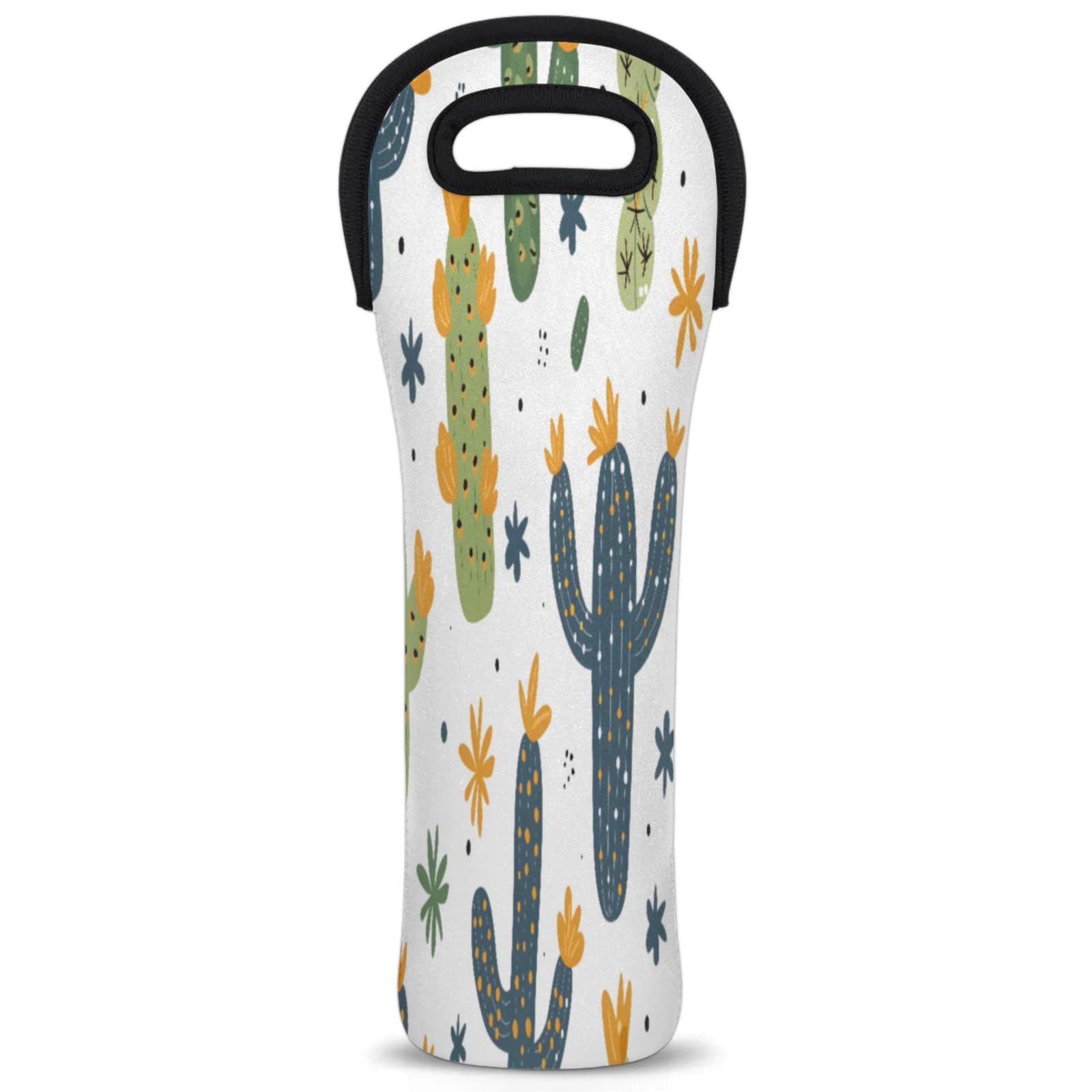 Cartoon Cactus Single Bottle Wine Bag Insulated Neoprene Wine Bottle Bag Travel Tote with Handles Wine Gifts Carrier for Wedding Picnic Parties