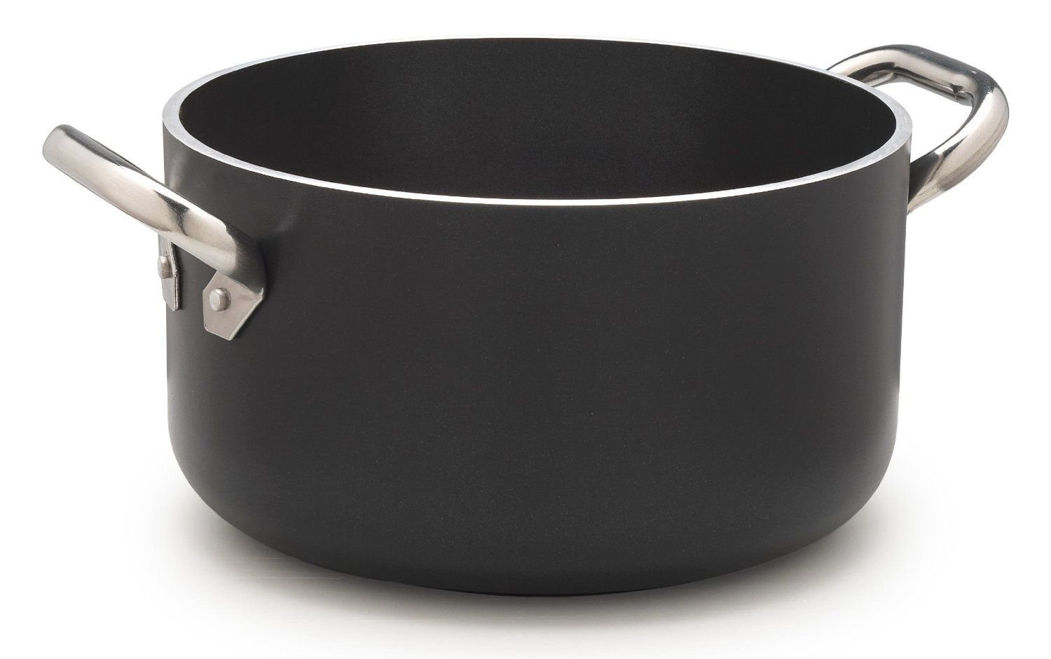Pentole Agnelli ALSA2104SSPI20 Alblack Casseruola Alta in Alluminio, Spessore 5 mm, Fondo Induzione da 11 cm, con 2 Manici in Acciaio Inossidabile, 21 cm, Nero
