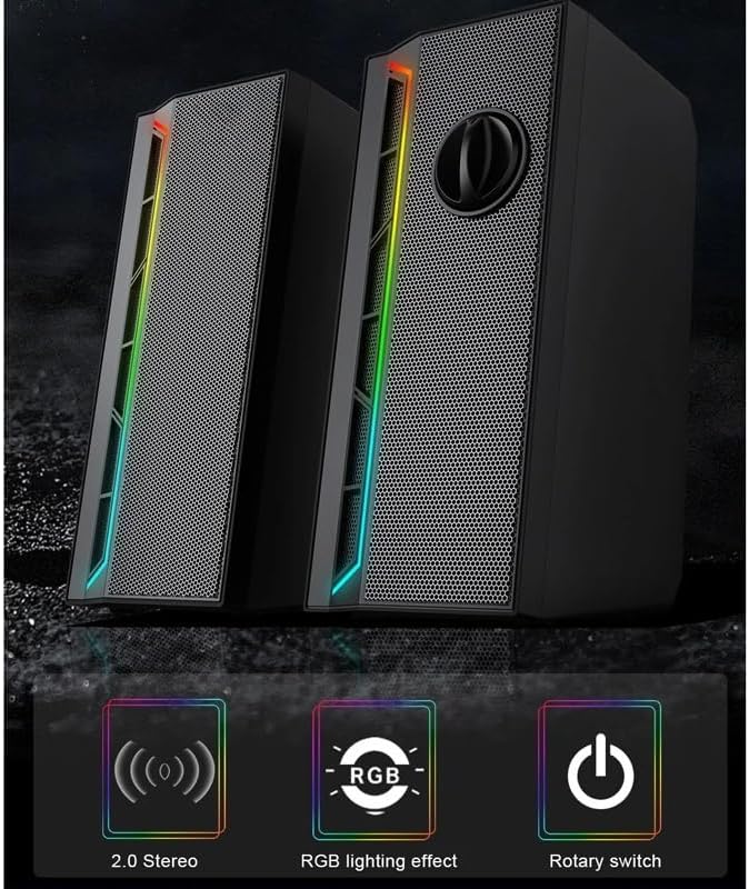 3.5mm Aux 2.0 Stereo Surround Music RGB Gaming Speakers Sound Bar for Computer Desktop PC Loudspeakers image 3