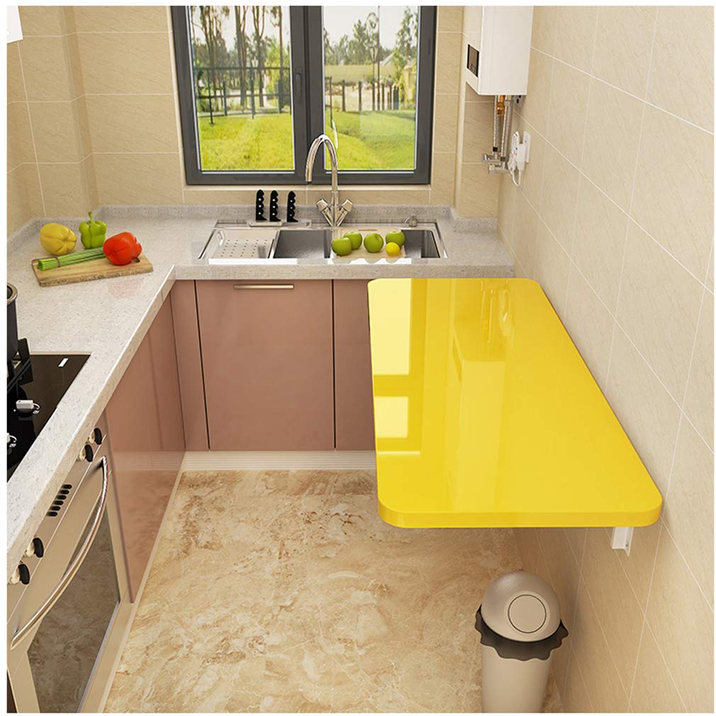 Table murale pliante pour balcon et cuisine, un bureau d'ordinateur gain de place jaune