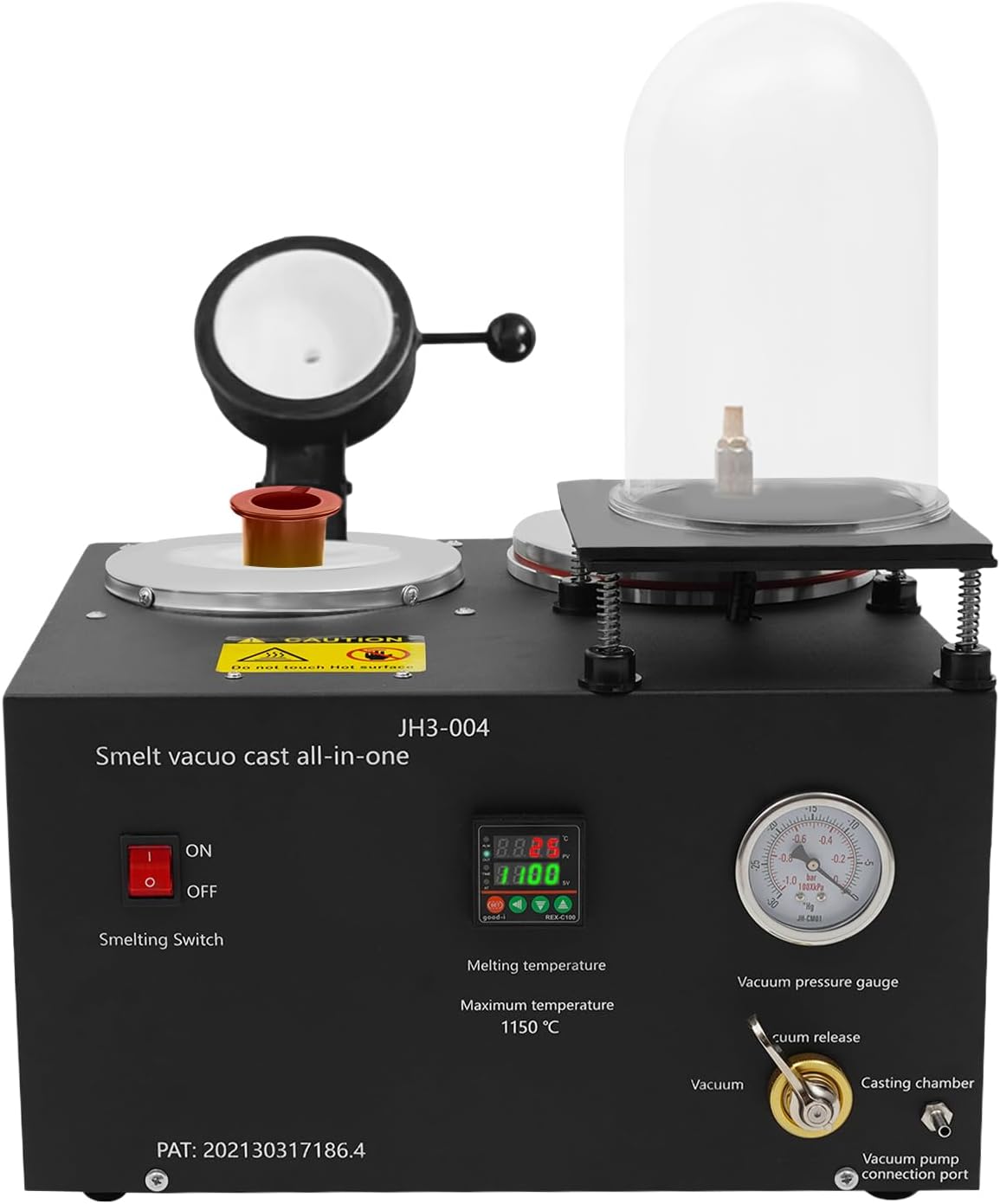 Vacuum Casting Machine, 1500W Cast Vacuum and Melting Machine, Refining Precious Metal Jewelry Casting Tool with Crucible Pliers & Insulated Gloves for Making Gold Nuggets Ingots