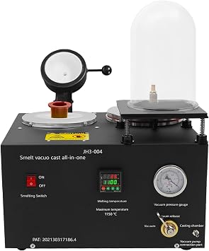 ZBXGJKSY 2Kg Vacuum Casting Machine, Cast Vacuum and Melting Machine 1/3HP Lost Wax Casting Kit with Gloves and Crucible Pliers Air Flow 4CFM for Jewelry, Silver, Lead, Copper 1500W