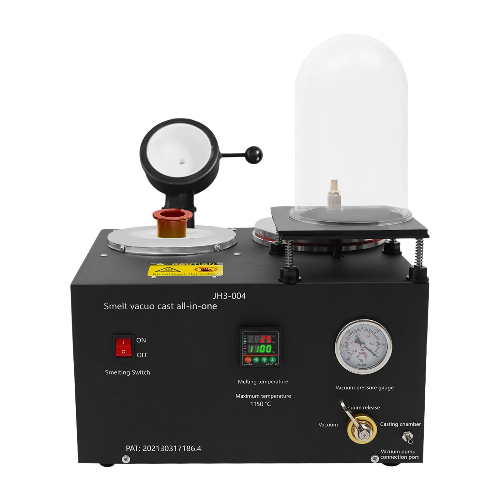 Cast Vacuum and Melting Machine 1500W, Jewelry Casting System with 2102°F Melting Furnace, 4.41lbs Graphite Crucible for Gold Silver Copper, Metal Melting Casting Kit with Vacuum Pump Accessories