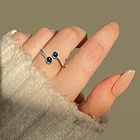 Vista 13 de Silver Open Ring Adjustable Statement Ring with Turquoise Obsidian Jewelry for Women Beautiful Double Gemstone Ring for Gift