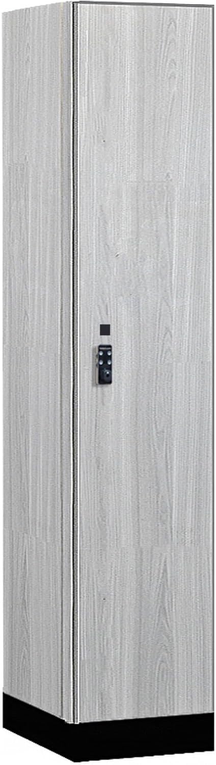 Salsbury Industries 15" Wide Wood Locker - Single Tier - 1 Wide - 6 Feet High - 21" Deep - Silver Teak - Resettable Combination Locks