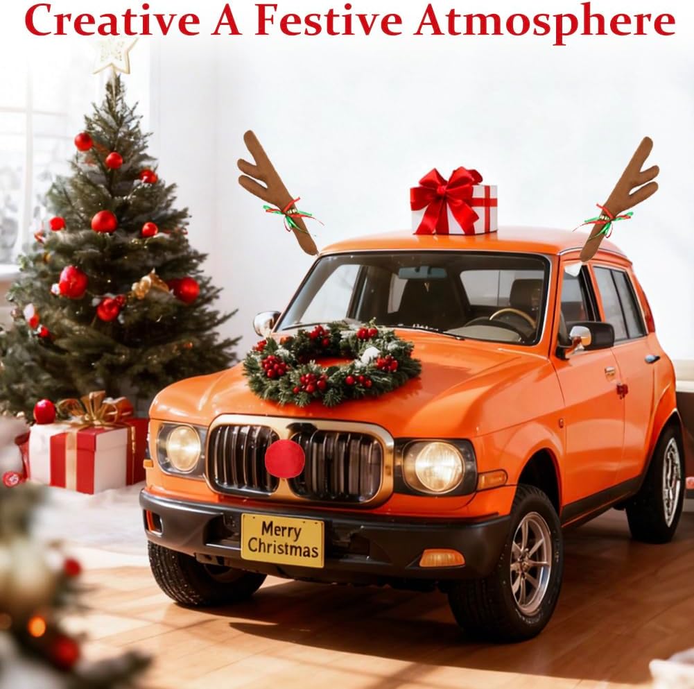 Premium Reindeer Antlers & Nose for Car - Reindeer Car kit with Festive Bells for Christmas - Rudolph Christmas Decorations for Cars, Truck, SUV image 2