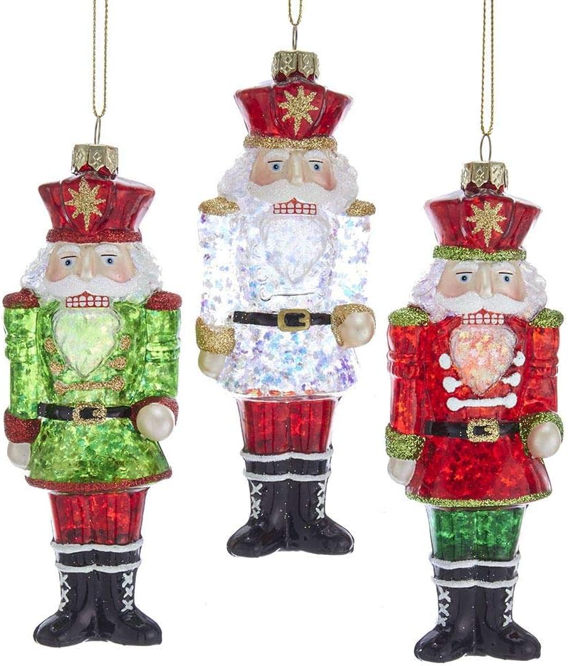 Red and Green Glass Nutcracker Ornaments, 3 Assorted
