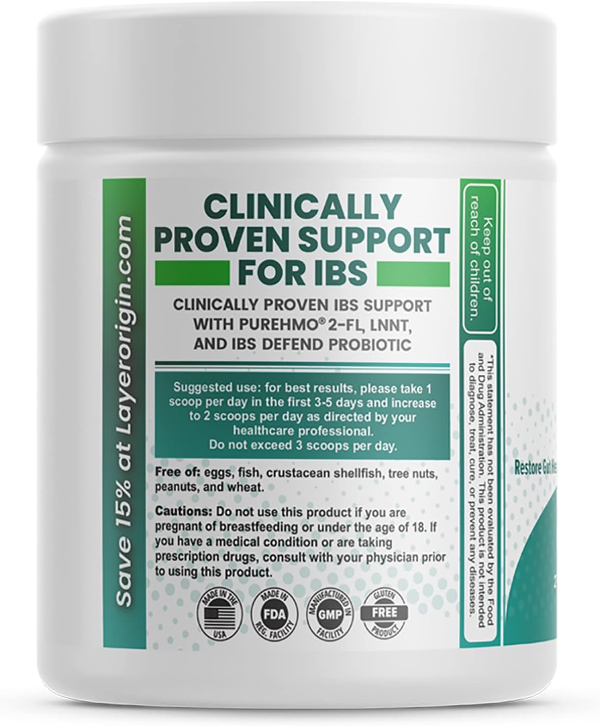 Layer Origin PureHMO IBS Support - Clinically Tested Super Prebiotic + Probiotic for IBS - Strengthen Gut Barriers and Restore Your Gut Functions