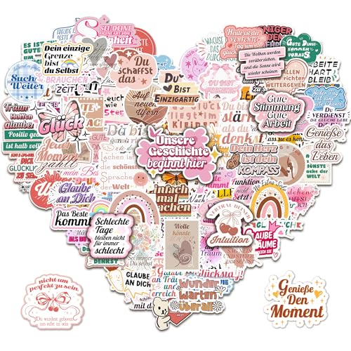 Nearockle Juego de 100 pegatinas con frases alemanas, motivación, divertidas, impermeables, como accesorios de scrapbook, accesorios para diario, libro de pegatinas, regalos para adultos