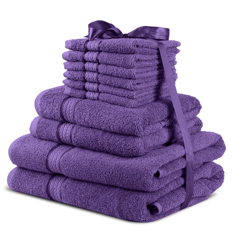 Sweet Needle Juego de Toallas absorbentes de 600 g/m², 100% algodón, 2 baños, 2 Manos, 6 paños de Lavado, Juego de Toallas esponjosas de Doble Pelo para Accesorios de baño (10 Piezas) Ciruela