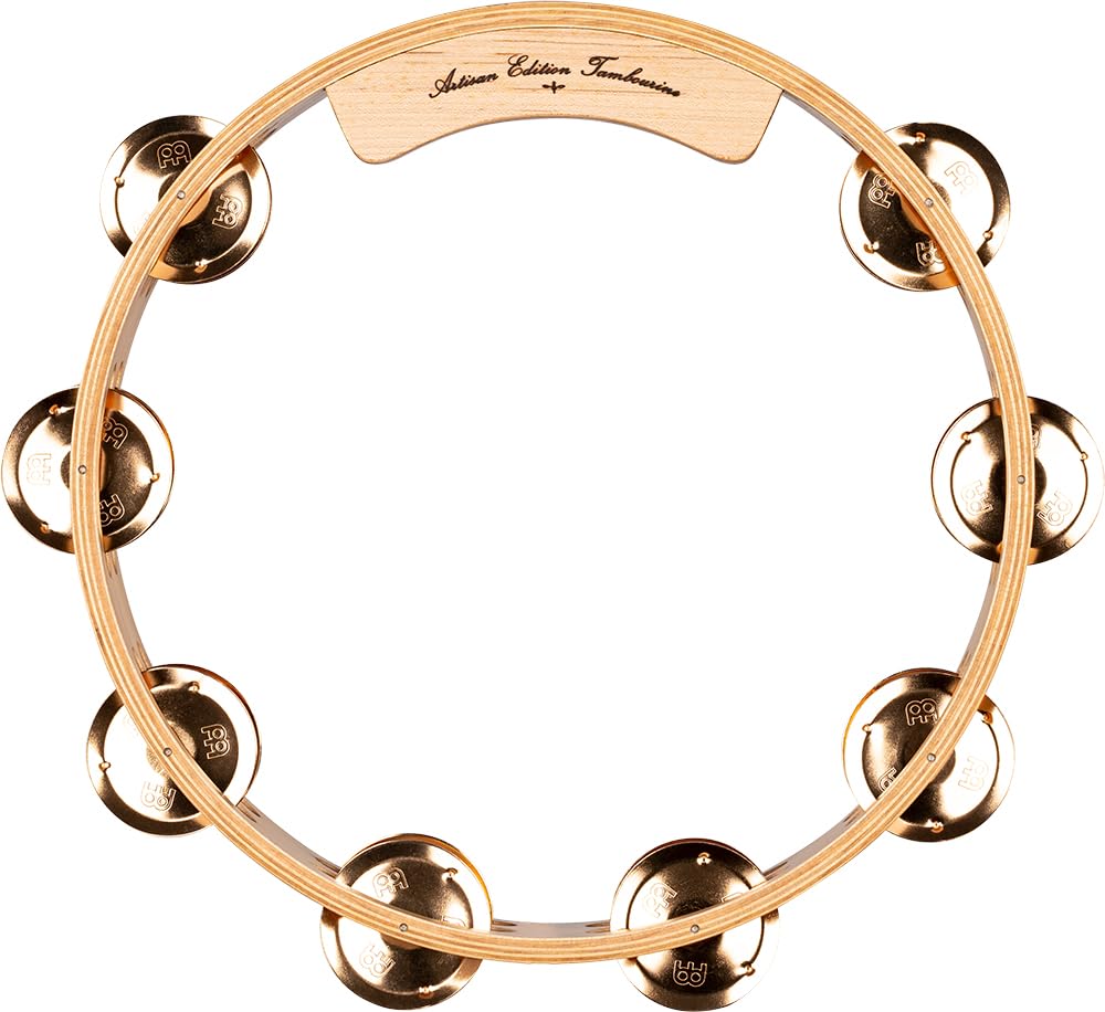 Meinl Percussion Artisan Wood Tambourine - 2-reihiges Tamburin - Durchmesser 10 Zoll - Ahorn / Bronze, Natur (AE-MTA2BO) | Tamburin mit 2 Reihen Jingles, mit ergonomischem Griff, Durchmesser 10 Zoll, Ahorn und Bronze