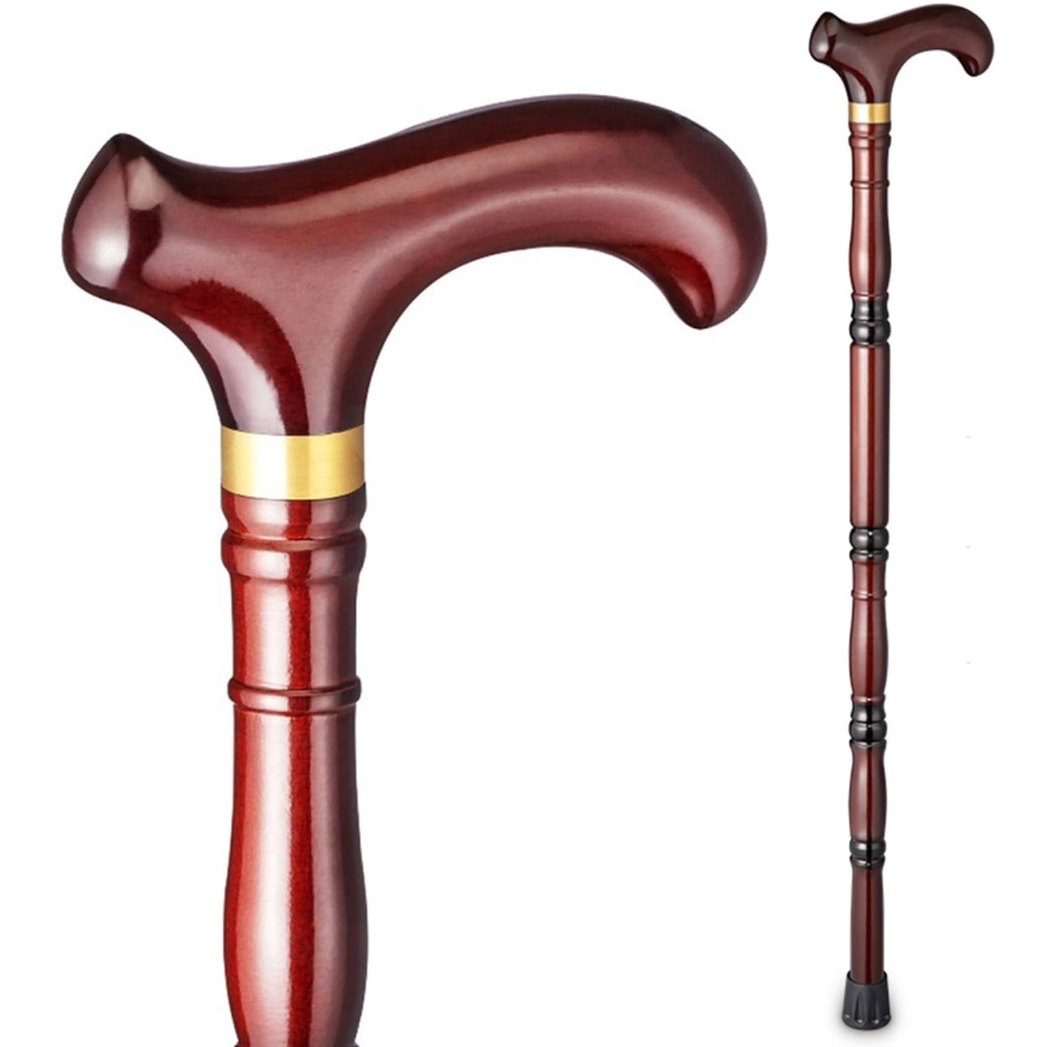 Drewniana laska do chodzenia o długości 31, 33, 35 i 37 cali, solidna laska z drewna bukowego z ergonomicznym uchwytem, antypoślizgowa pomoc w poruszaniu się dla seniorów (brązowo-czerwona nr 2)