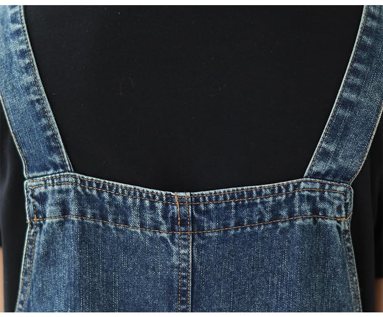 Robes Casual Femme,Robe Chasuble en Jean pour Femme Élégante Bleu Foncé sans Manches Débardeur Été Décontractée Ample Salopette en Jean Surdimensionnée Froncée Cordon De Serrage