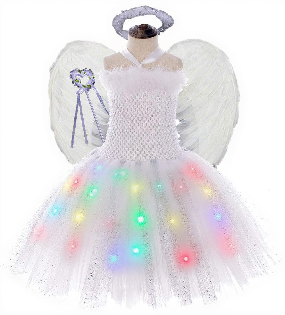Tutu Dreams 4PCS Angel Costumes for Girls 2-10Y Birthday Outfit Halloween Party