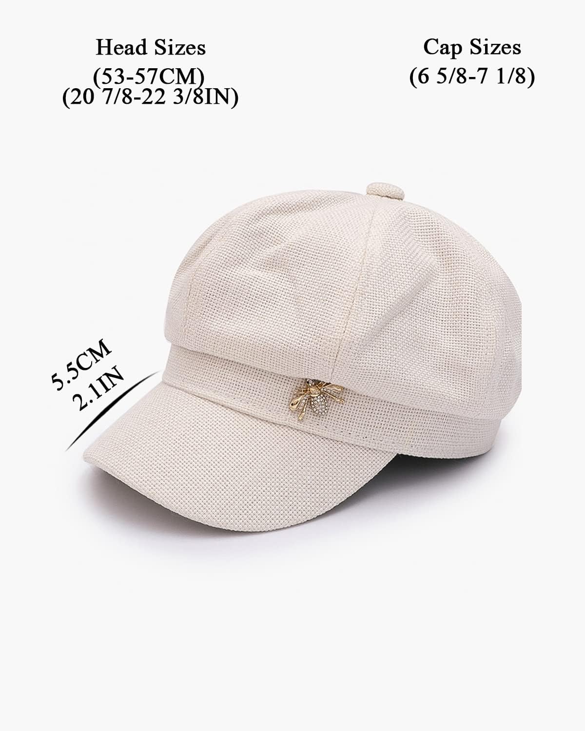Brim Beret Cap for Women, Plain Beret Cap with Bee Badge, Stretch Beret Cap for All Seasons, Painters Hat with Flaps