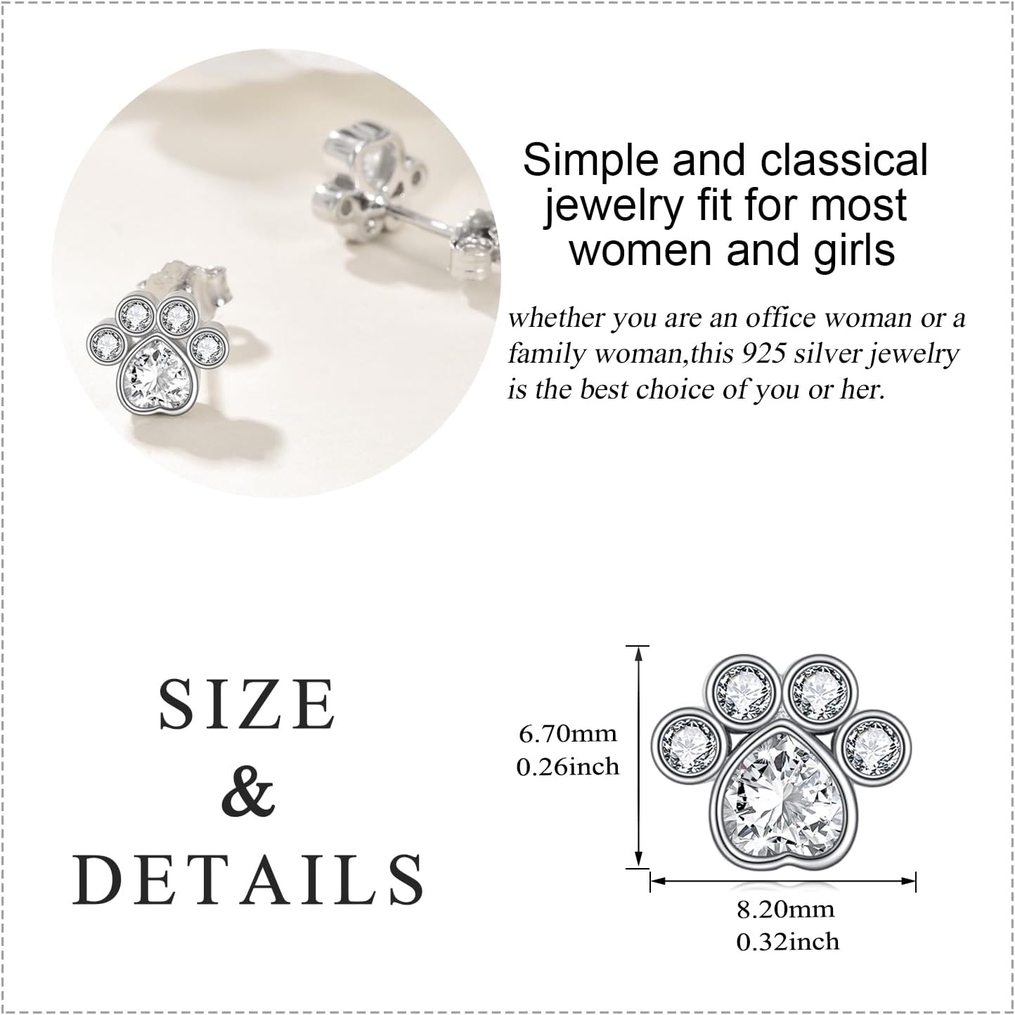 Dog Paw Earrings Sterling Silver Paw Print Earrings Stud Earrings Jewelry Birthday Christmas Gifts for Women - Image 6