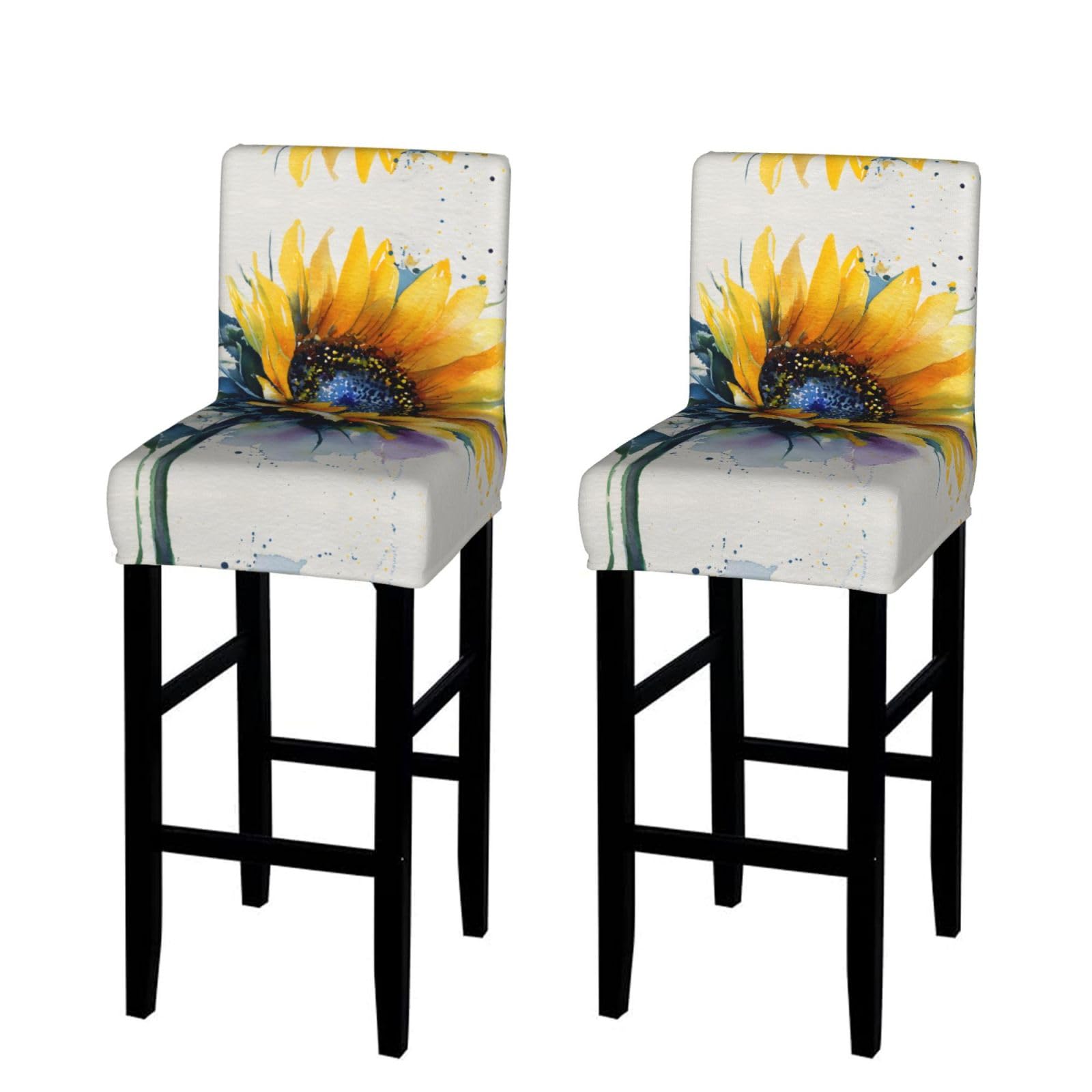 WXWJSHMGC Watercolor Sunflower Print Bar Stool Covers Stretch Counter Height Chairs Covers