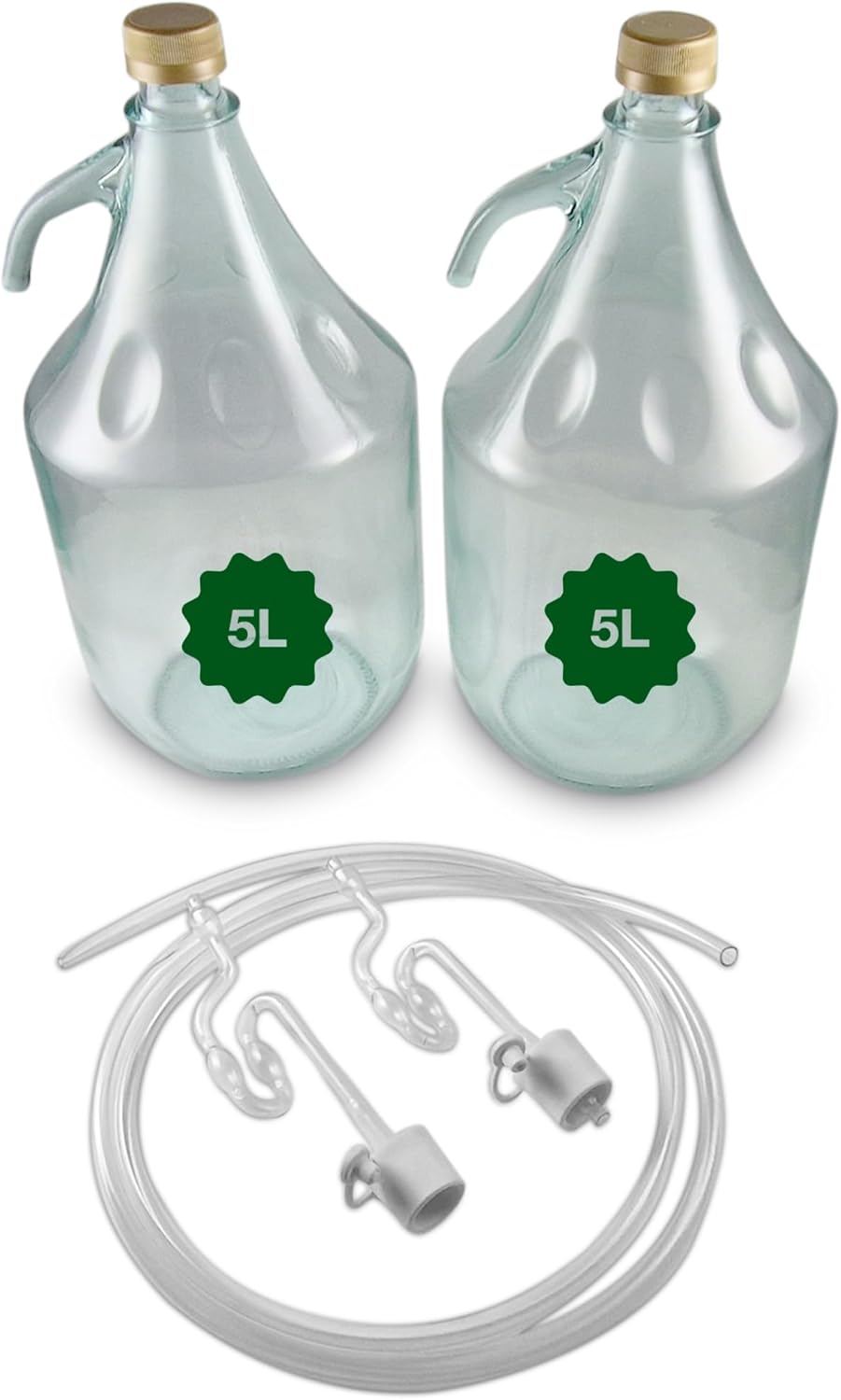 Glass Demijohn Set with Screw Cap 2 x 5L Natural Carboys for Wine & Mead Making Kit with