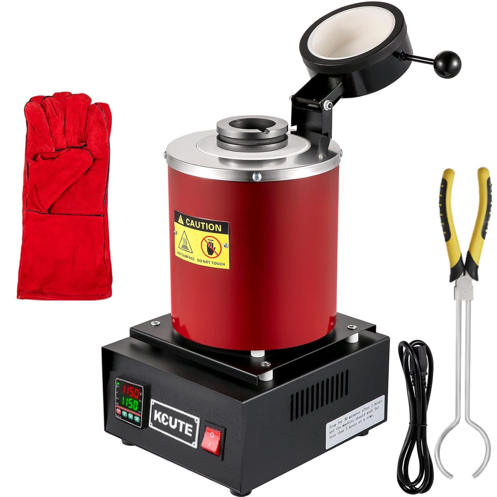 Horno Fundición Metales 2102℉ + Crisol Profesional | 1500W 1KG/2KG/3KG En 15 Minutos, Crisol para Fundir Metales, Horno Fundición Metales con Pantalla Digital