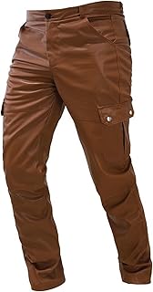 Mymyguoe Pantalones de piel para hombre, elásticos, ajustados, para moto, clubwear de poliuretano, pantalones de motorista, cintura media, impermeables, resistentes al viento, color negro
