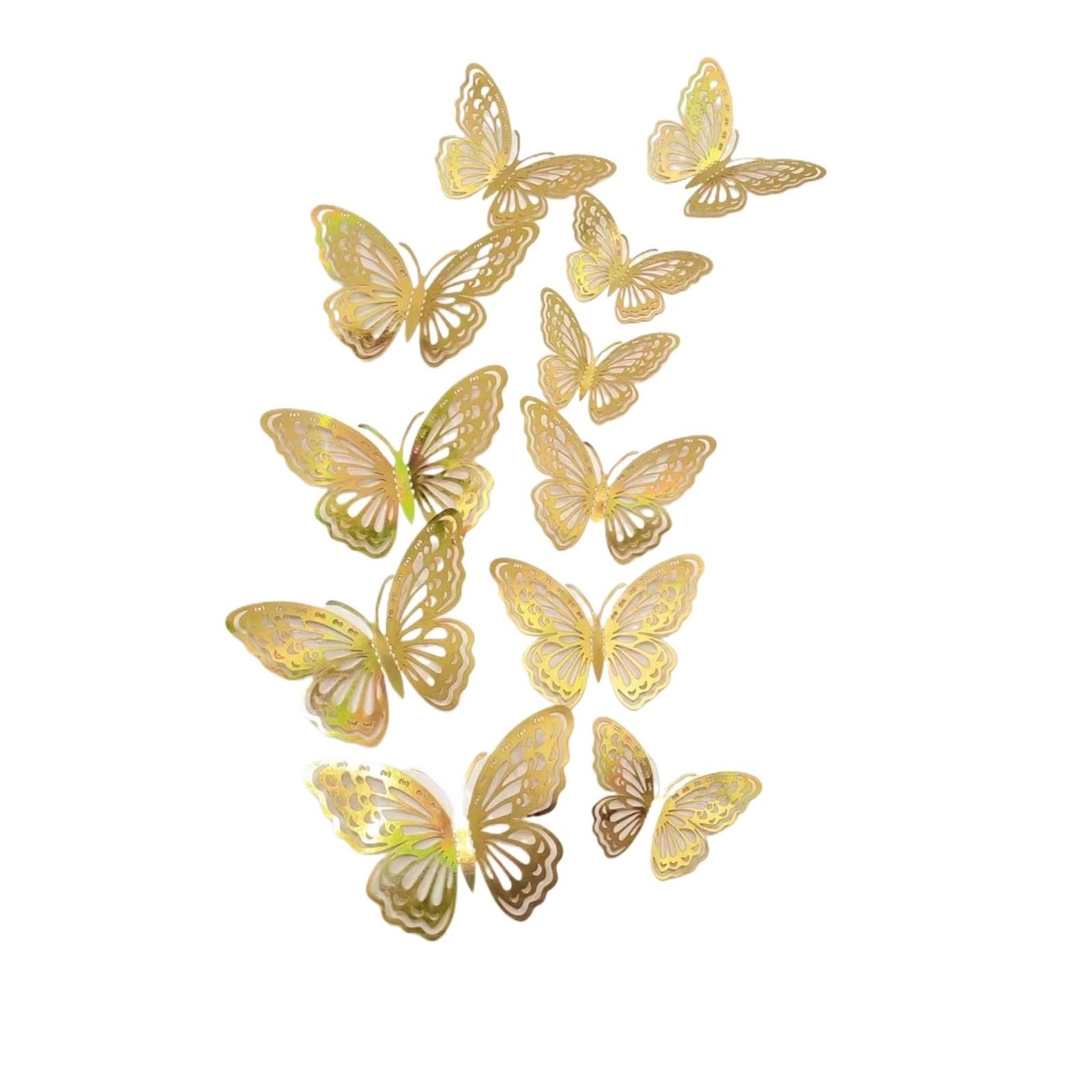 12pcs 3D Hollow Butterfly Wall Decal Mirror Wallstickers for Kids Room Home Decoration Fridge Sticker Wedding Party(Color2)