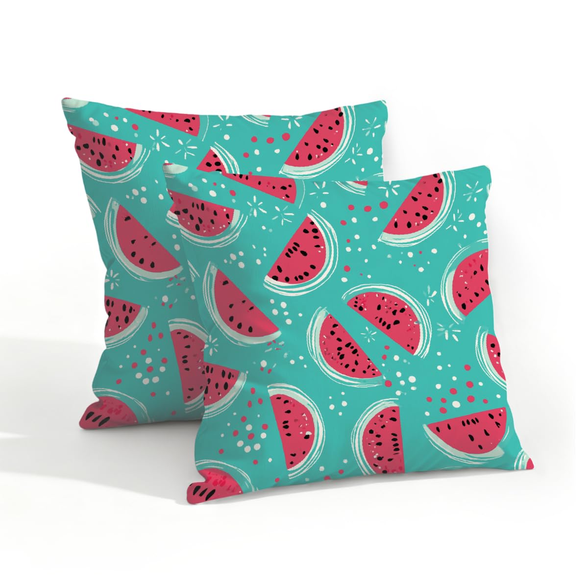 Outdoor Pillow Covers Waterproof Pillowcases 18x18in Set of 2 Watermelon Fruit On Turquoise Decorative Throw Cushion Case for Couch Sofa Garden Patio Furniture