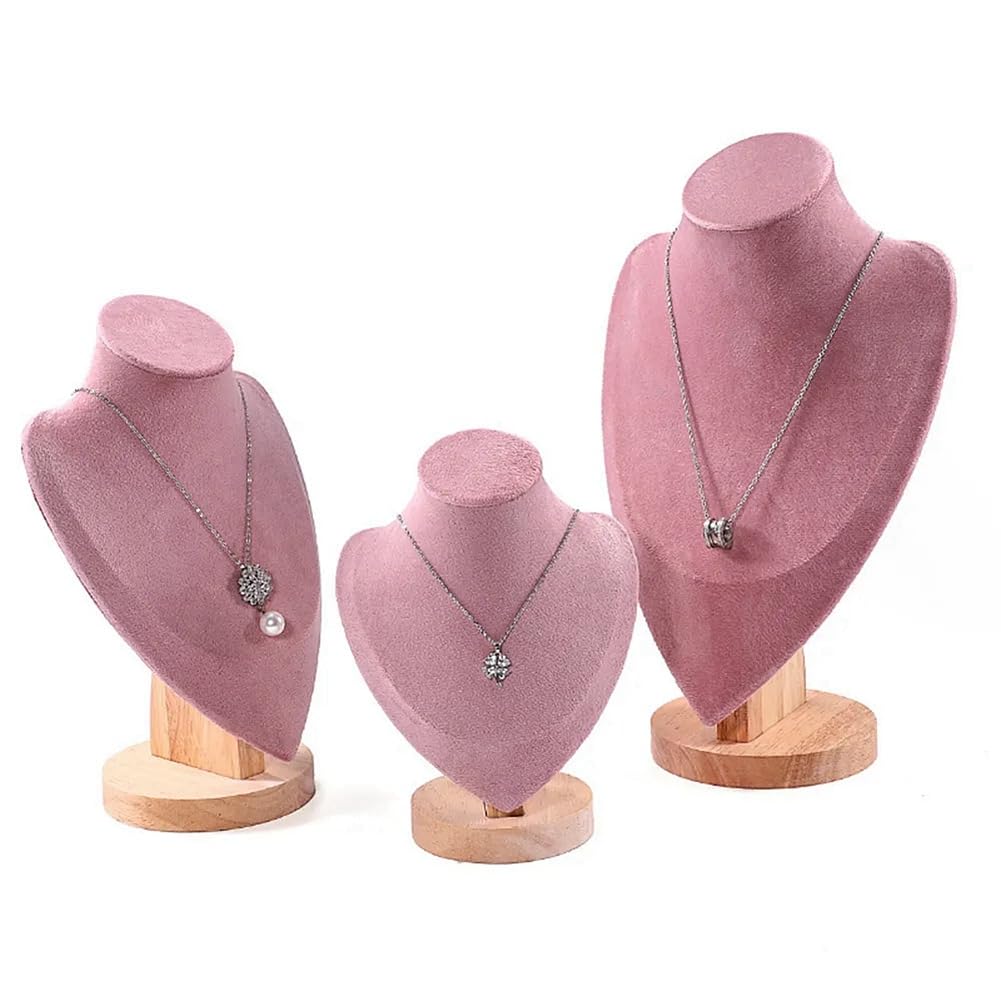 2 Pack of Solid wood props portrait model chain and long necklace display props, jewelry retail store counter model necklace pendant jewelry stand rack for vender selling (pink, 2 Pack (M+L))
