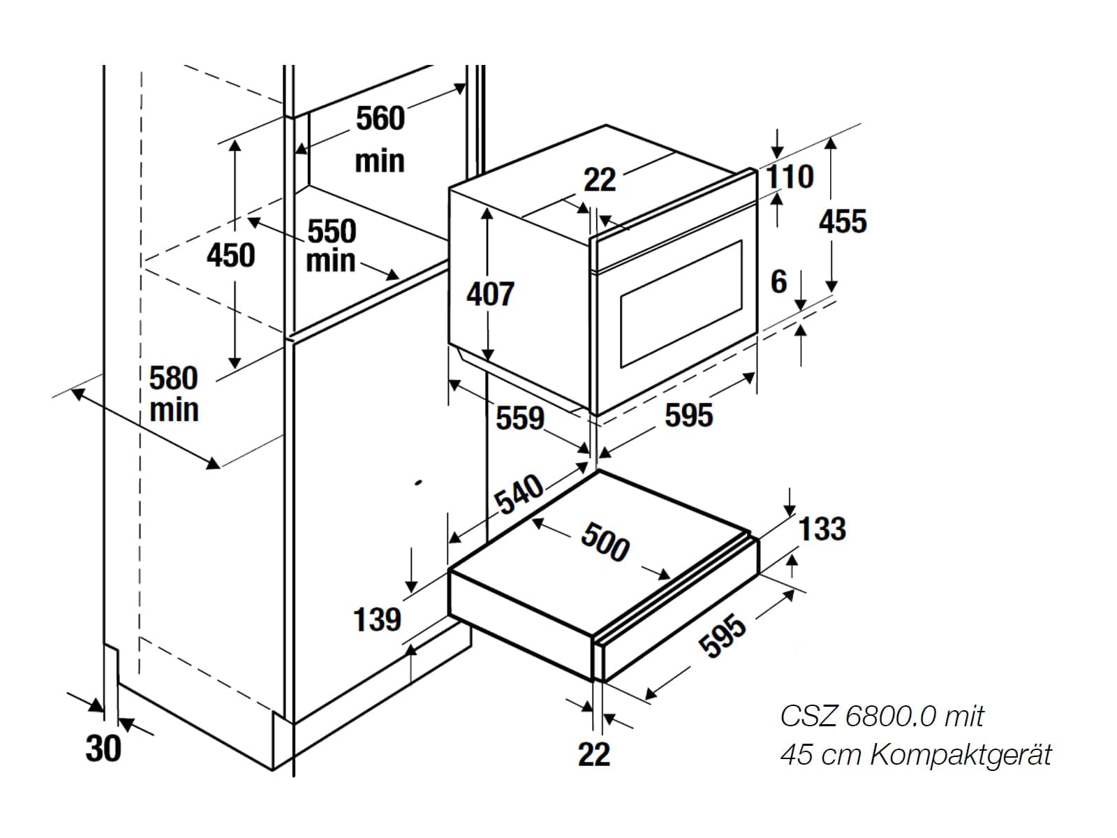 Küppersbusch CSZ 6800.0 Zubehörschublade + ZC 8022 Glasfront Weiß