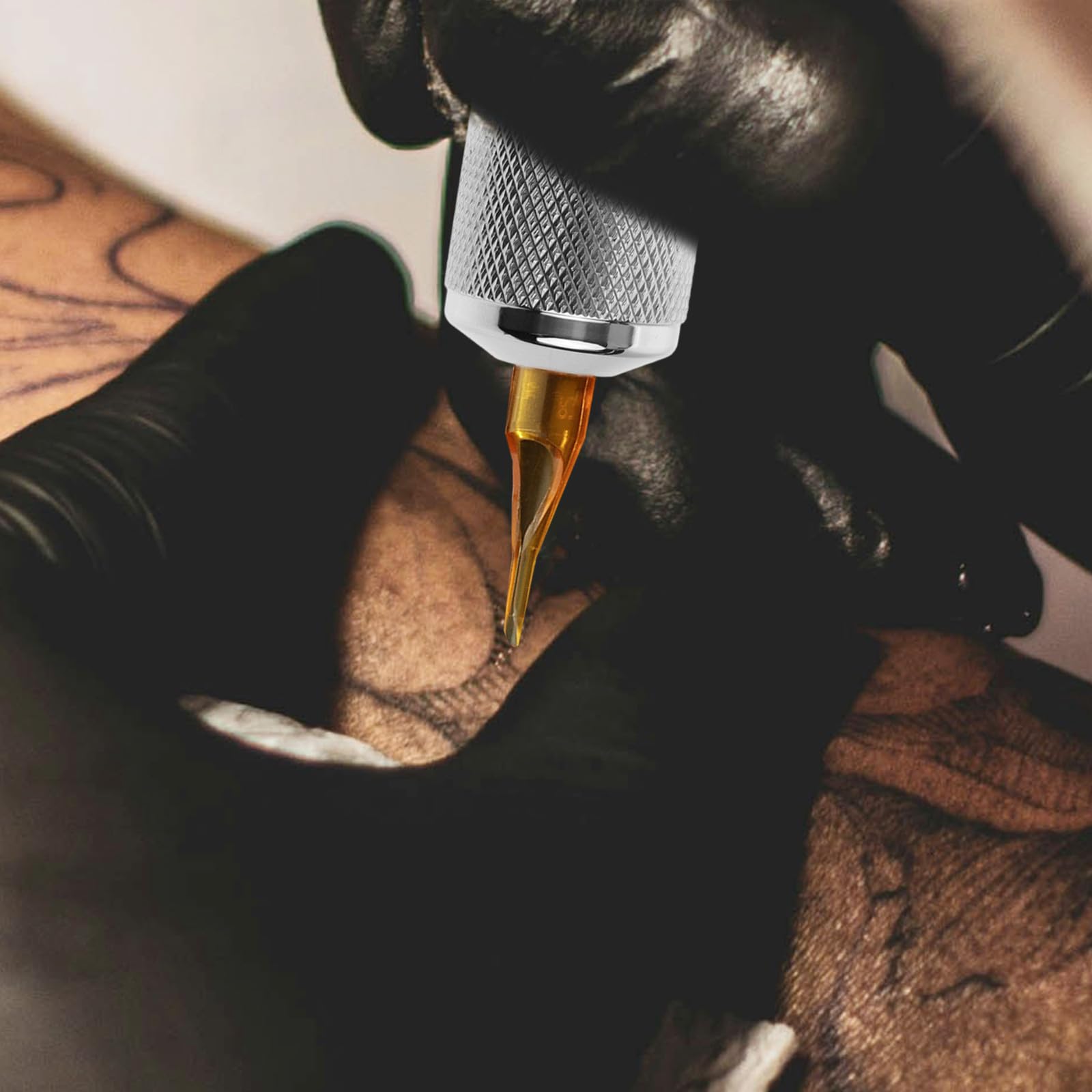 Angoily Selbstsichernder Edelstahl Tattoo Griffstück mit 7-8mm Innendurchmesser und Rutschfestem Griff für Tuben für Anfänger und Professionelle Tätowierer