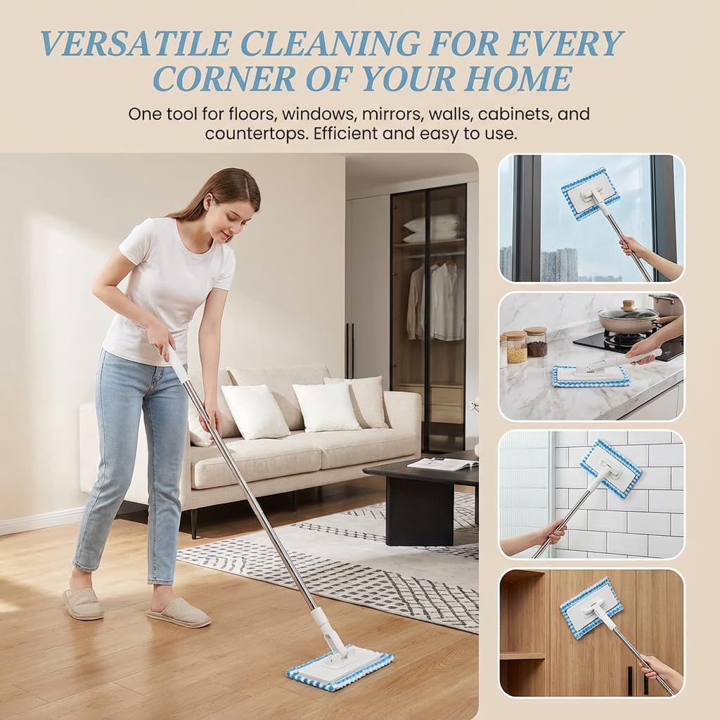 Snap Grip Mini Mop, Zero Touch Cloth Changing Mop with Automatic Push Pull Handle,360 Rotating Lazy Mops Wet Dry for Whole House Cleaning,Retractable Gap Dust Cleaner Flat Mops(5 Cloths)