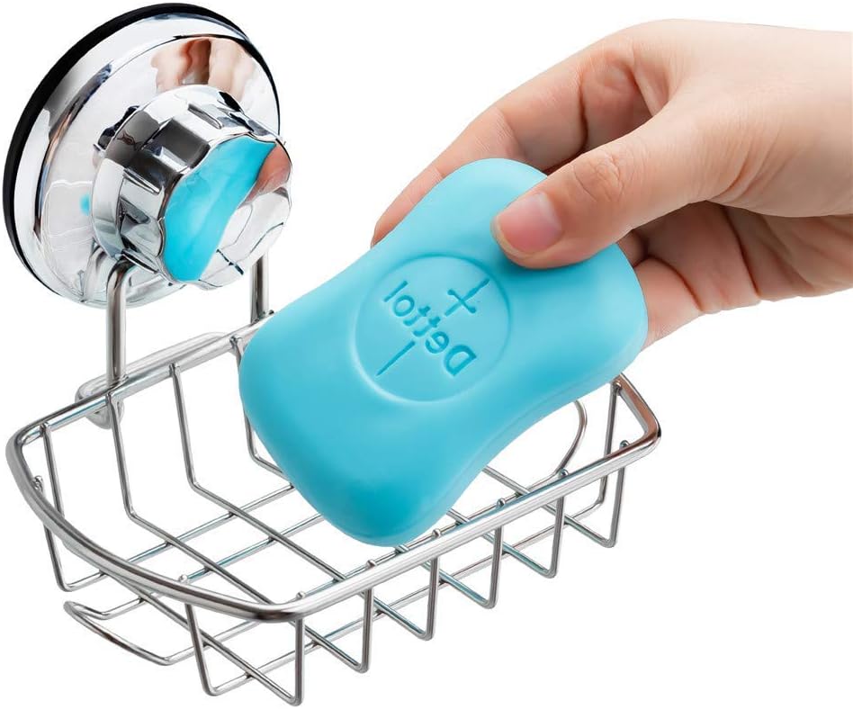 SANNO Suction Cups Shower Caddy Soap Dish Holder Vacuum Shower Caddy Double Suction Hooks