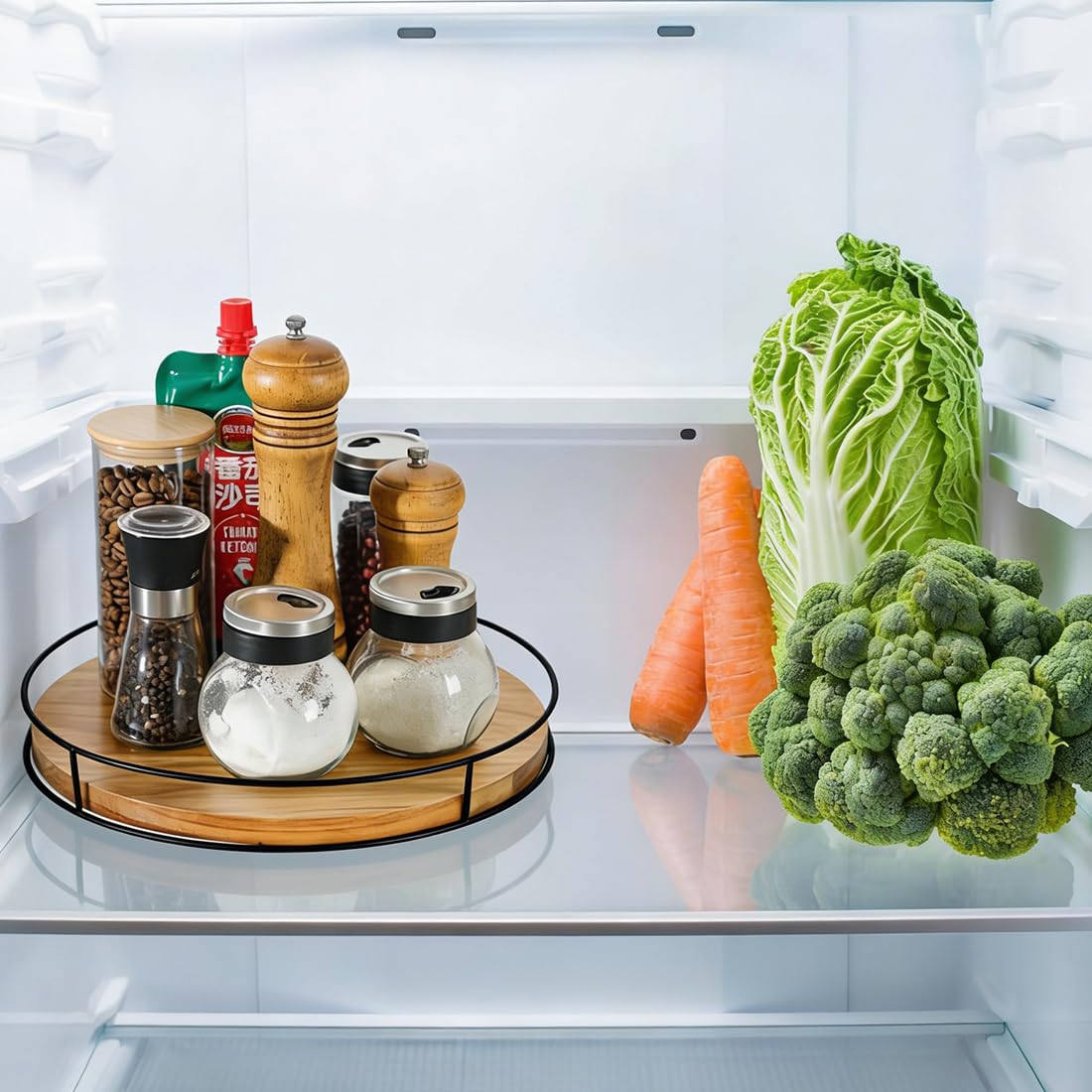 WLWNWFT Lazy Susan Lot de 2 plateaux rotatifs pour réfrigérateur - Plateau tournant pour épices - Organiseur de cuisine - Étagère à épices rotative à 360°