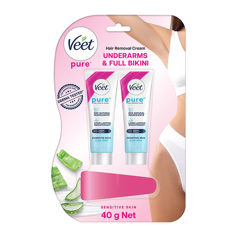 Veet Pure Hair Removal Cream for Women |Derma Tested* for Sensitive Skin (20g + 20g) | Safe for Underarms & Bikini | Gives you Smooth, Moisturized & Visibly Glowing Skin-image-36