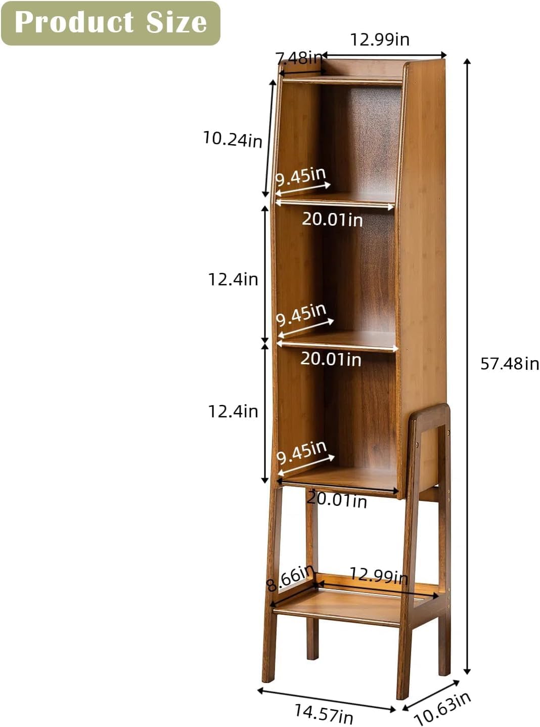 4 Tier Bamboo Bookcase, Classical Modern Bookshelf, Dispaly Shelves, Bamboo Wood Organizer Book Shelf for Living Room Home Office-Walnut, Large