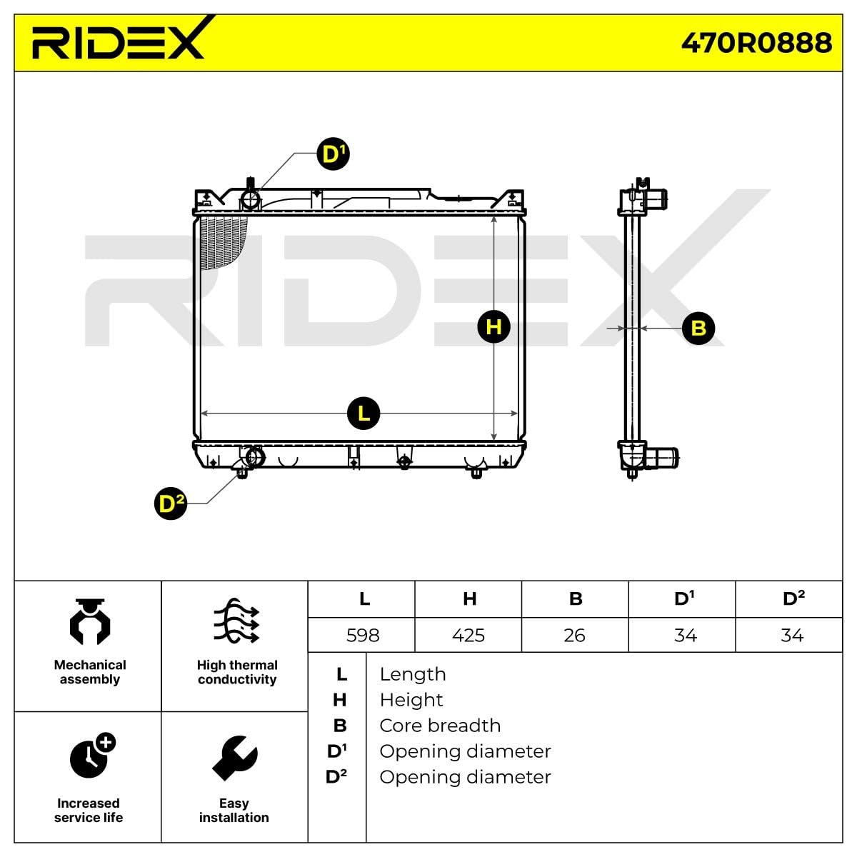 RIDEX 470R0888 Radiador refrigeración del motor sin grapa/pinza Compatible con SUZUKI Grand Vitara I SUV FT, HT