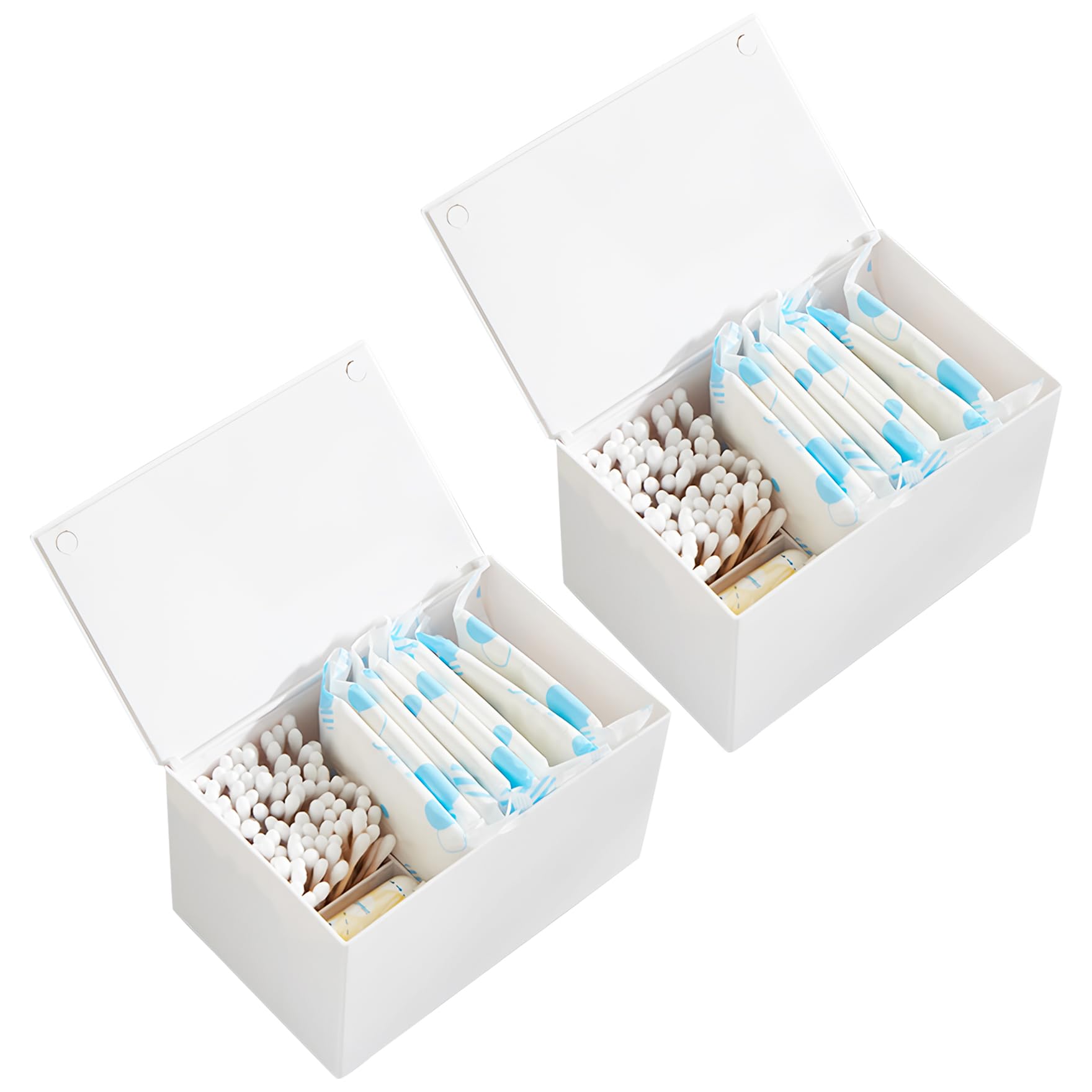Klmnop - Organizador de tampones y compresas para la menstruación (2 unidades), soporte para toallas sanitarias, almacenamiento de tampones y compresas para el baño (blanco)