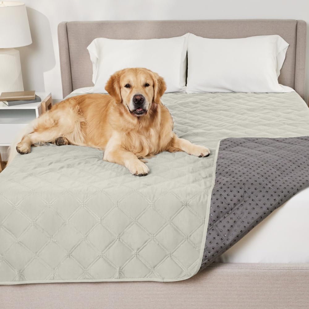 GORILLA GRIP Waterproof Bed Cover for Dogs, 102x82, Gripped Slip Resistant Backing, Leak Proof Washable Dog Blanket Covers Sofa, Couch, Sectional, Crate, Car, RV Seats Pet Puppy Essentials Light Taupe