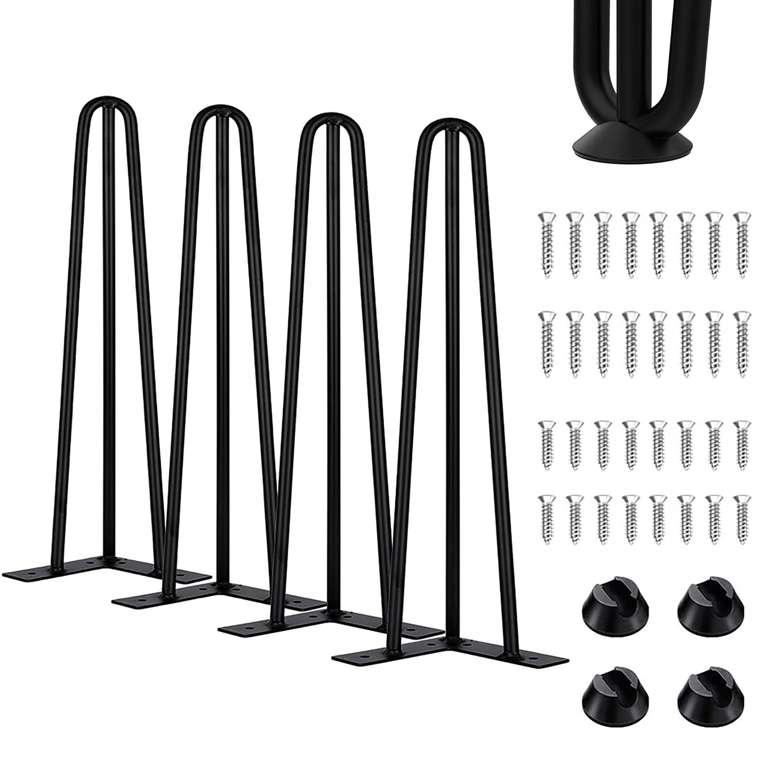 Thanaddo 41 cm Hairpin Furniture Legs with 2 Sizes Screws and 4pcs Floor Protectors Heavy Duty Solid Steel 3 Rod Table Legs Modern Home DIY Legs for Cabinet Bench Chair Coffee Table Desk, Black