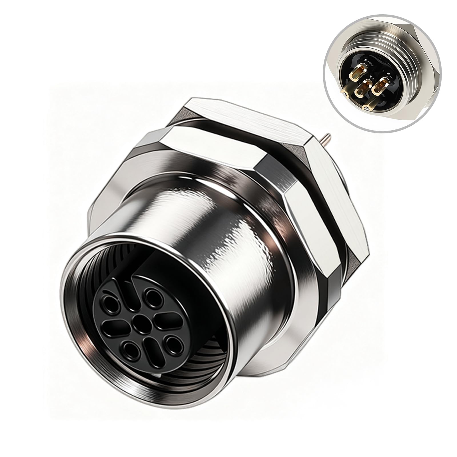Presa M12 a 5 pin femmina a codice aviazione per montaggio a pannello, 12 mm, connettore circolare industriale, IP67, impermeabile per sensori, PLC e apparecchiature di automazione, 10 pezzi