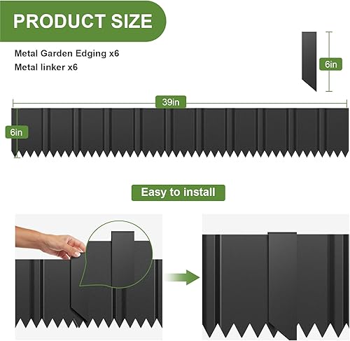 Miniatura 10 de 5 piezas de borde de acero para jardines de 39 x 6 pulgadas, color negro, longitud de borde flexible, estacas de anclaje para bordes de paisaje,