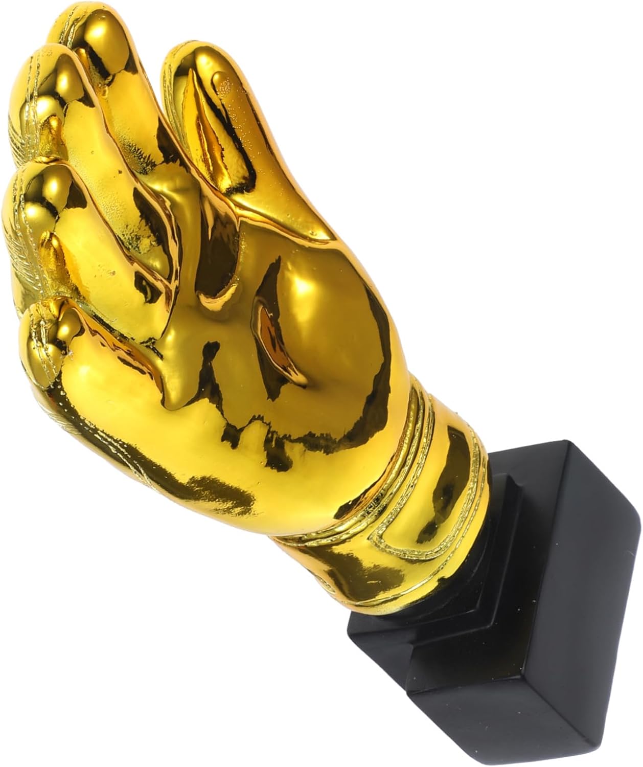 Goalkeeper Gloves Shape Trophy Award Cup with Base for School Office and Kindergarten Durable Resin Design Golden Plating for Honoring Goalie Soccer Matches