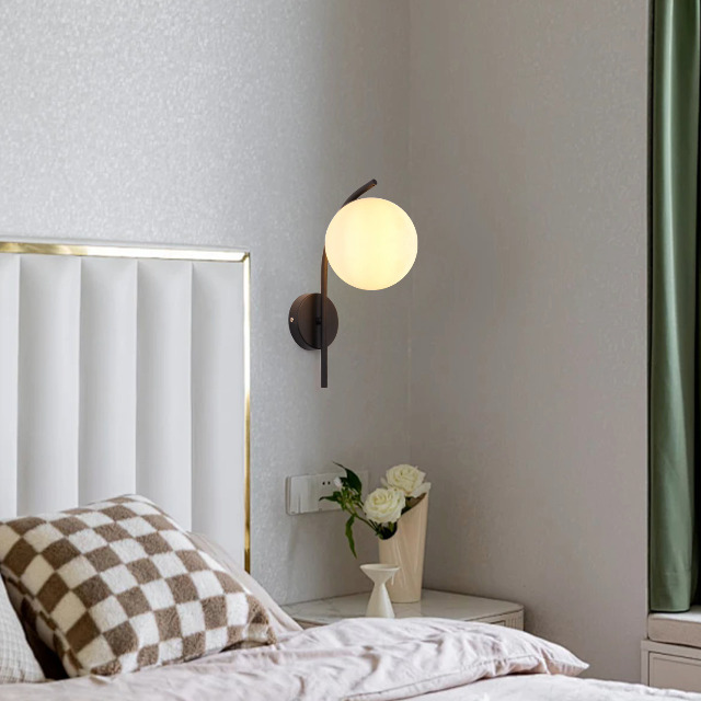 Image of Wall Sconces Plug in, Hanging Wall Lamp with Plug in Cord, Metal Wall Lamp White Glass Globe Indoor Wall Decor Light for Bedroom, Farmhouse, Hallway, Living Room, Kitchen, Black
