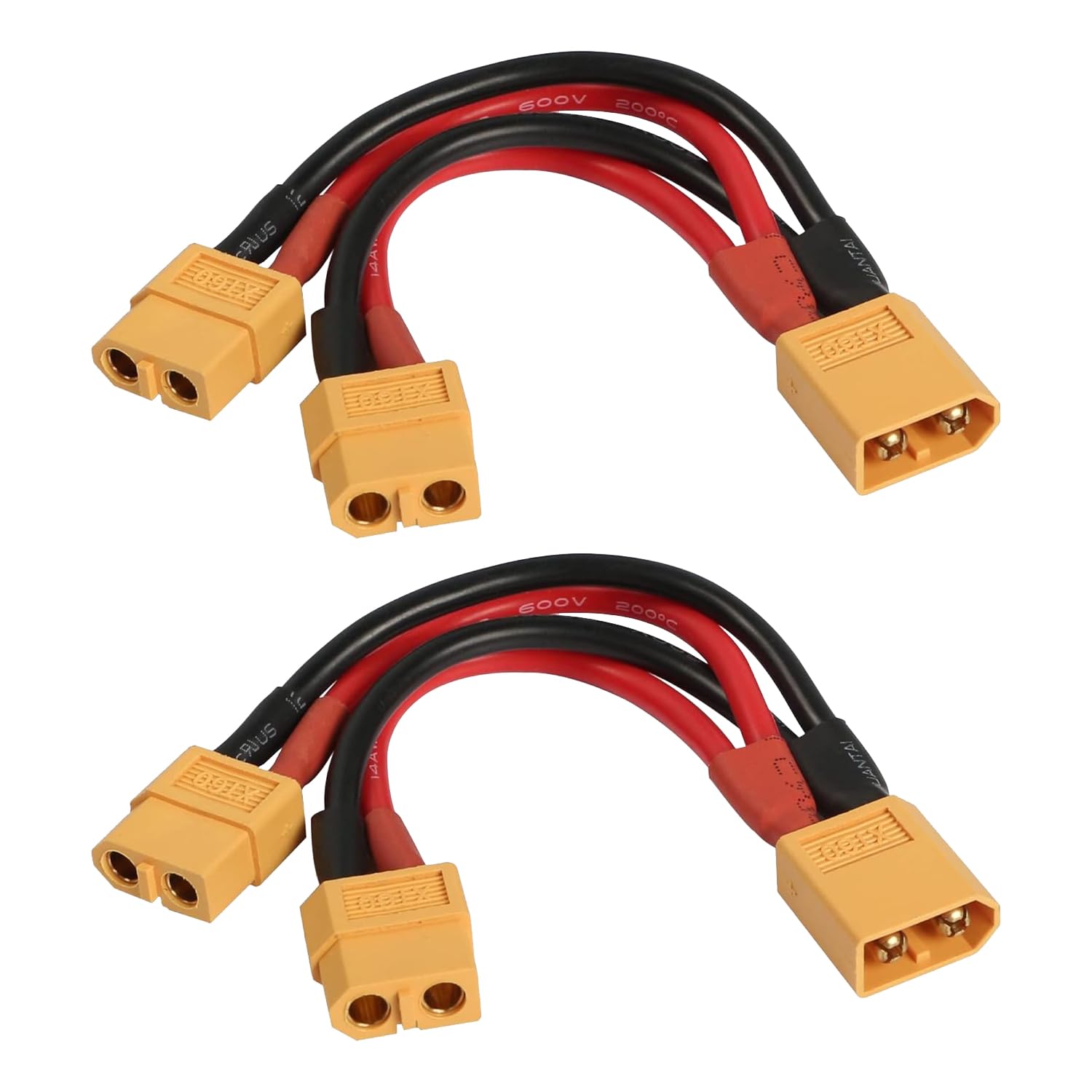 RIIEYOCA XT60 Parallel Battery Connector Adapter Dual Extension XT60 Y Splitter 1-Male to 2-Female 14AWG Cable for RC Mode Helicopter Quadcopter (1Male to Female 2 (2Pack))