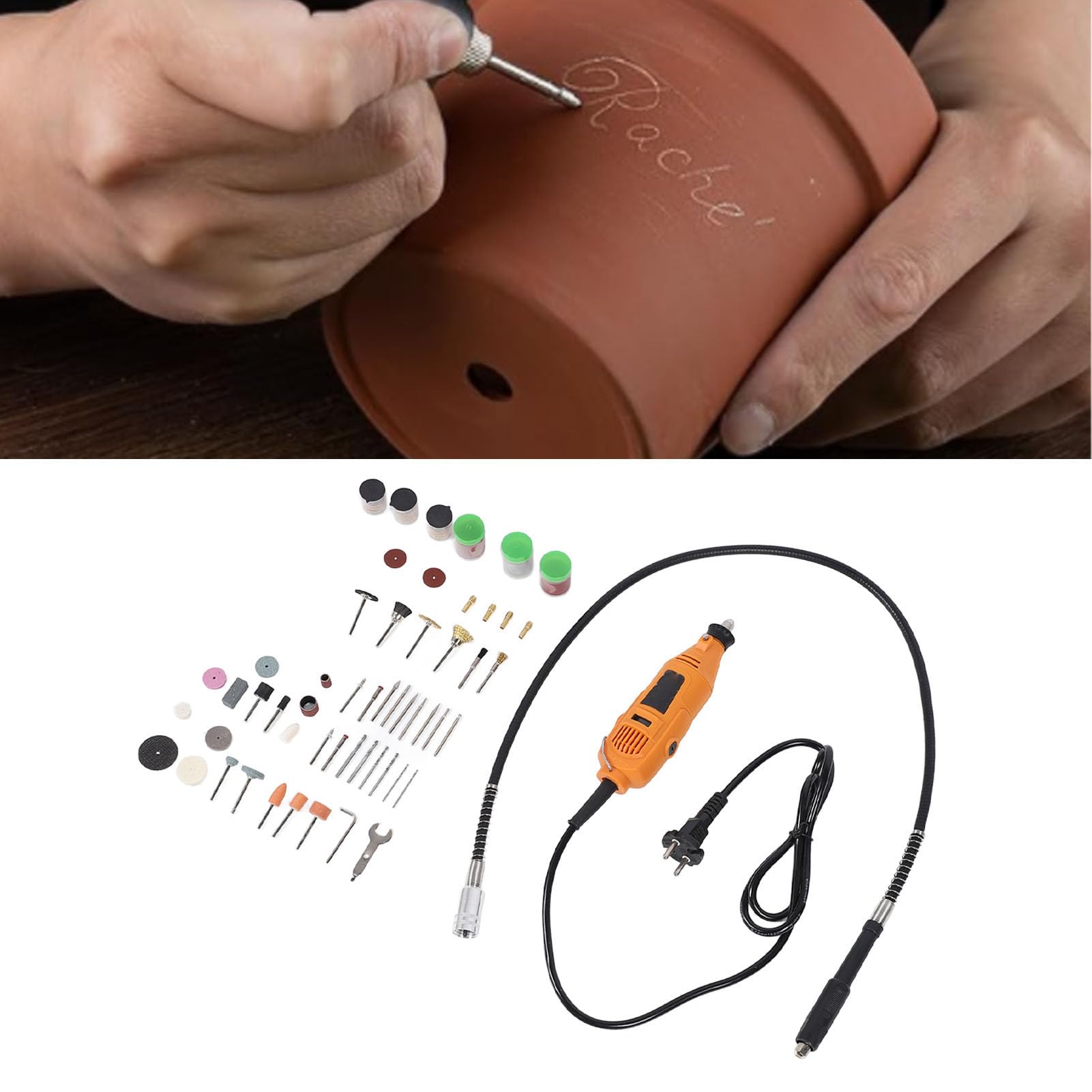 Bewinner Kit de Herramientas Rotativas Multifuncionales, Amoladora Eléctrica de Velocidad Variable para Manualidades, Carpintería, Pulido y Pulido de Piedra, Herramienta Eléctrica con Cable con Más