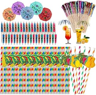 KEYIDO® 200 Pack Cocktail Decorations Cocktail Umbrellas Cocktail Sparklers 3D Fruit Paper Straws for Tiki Bar Cocktail Glasses Hawaiian Tropical Luau Holidays Christmas Party Drink Decorations