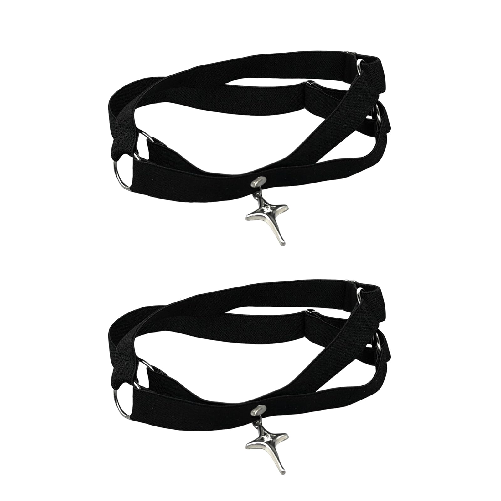 Ijksbehjf Unisex Black Adjustable Elastic Leg Garters Belt Four Pointed Star Garter Punk Thigh Rings Womens Harness Leg Harness Garter