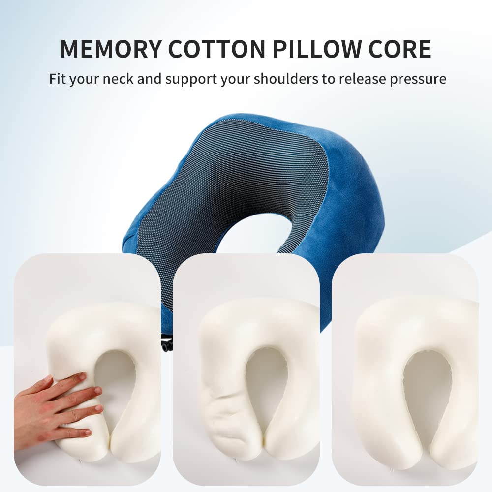 Cuscino Da Viaggio Cervicale Memory Foam | Ergonomico, Traspirante E Portatile Con Custodia (Blu, 24x21x12cm) - 3