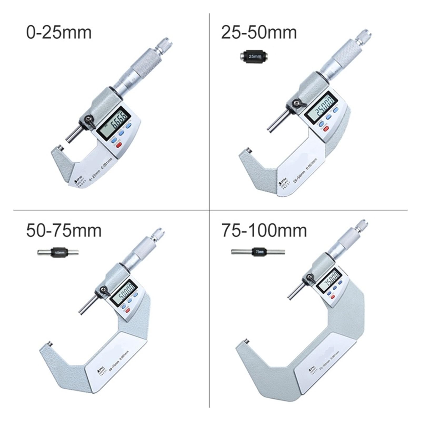 Micrómetro electrónico exterior resistente al agua IP65 de 0,001 mm, calibrador digital de micrómetros, medidor de espesor de 0-25-50-75-100 mm(0-25mm)
