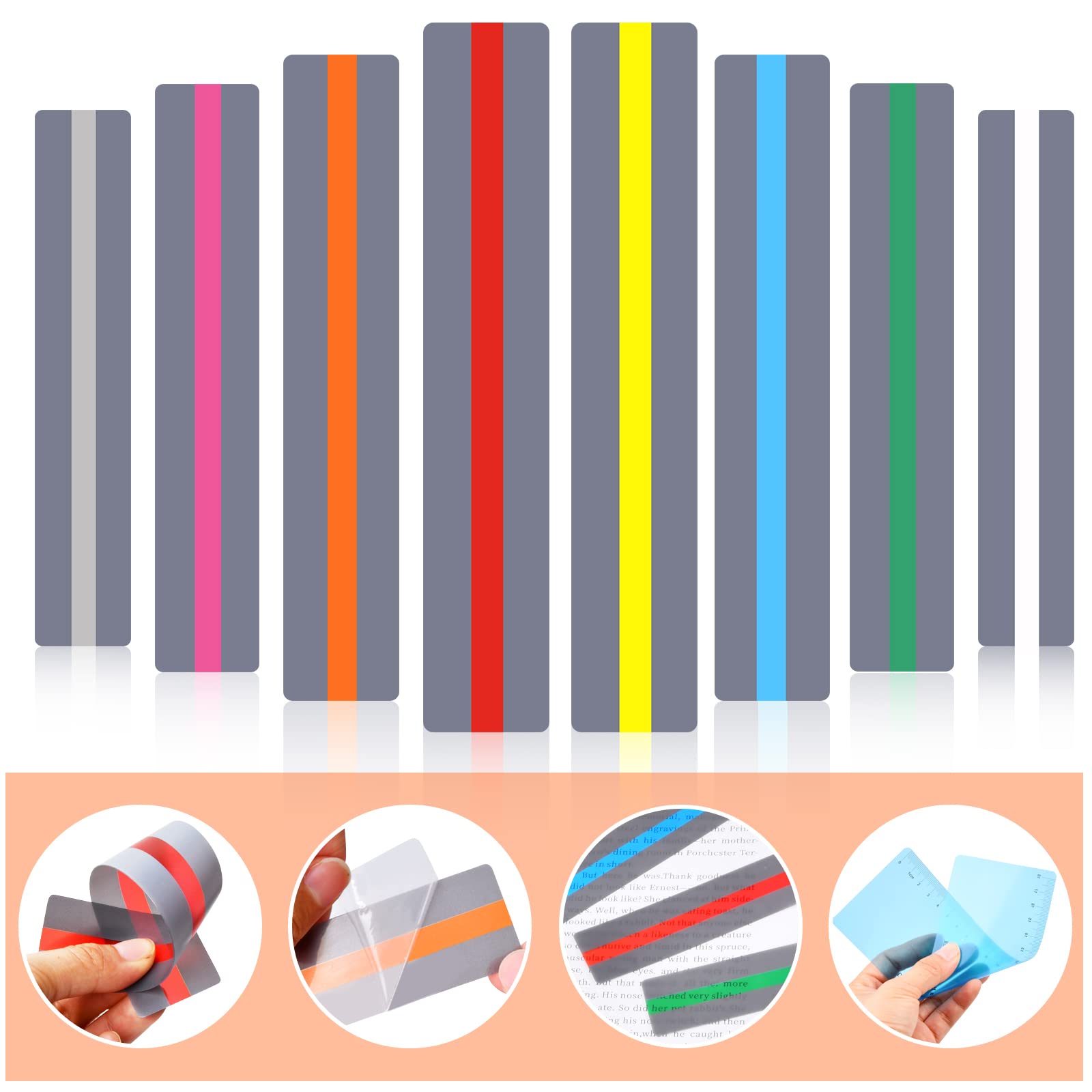 8 Segnalibri Guida Lettura Per Dislessia - Righelli Tracciatori Colorati - Foto 8