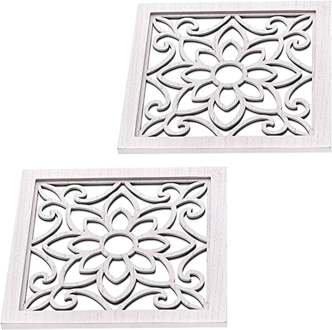 UKCOCO 2pcs Rustic Square Wall Mirrors with White Distressed Wood Frame, Farmhouse Style Windowpane Design, Acrylic Mirror Panels for Living Room Wall Décor